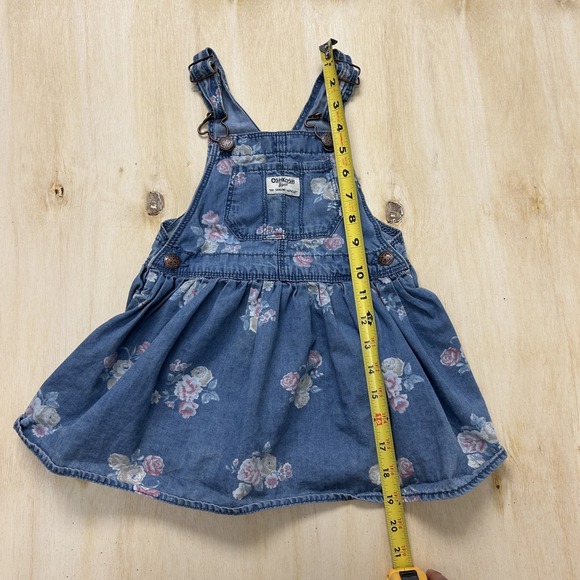 OshKosh B'gosh Overall Dress Girls 3T Denim Floral Adjustable Straps Pockets - Picture 7 of 8